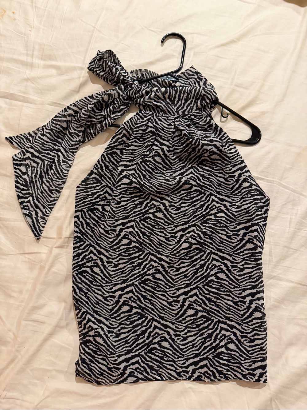 Banana Republic Black & White Zebra Print Sleeveless Turtleneck Bow Tie Top